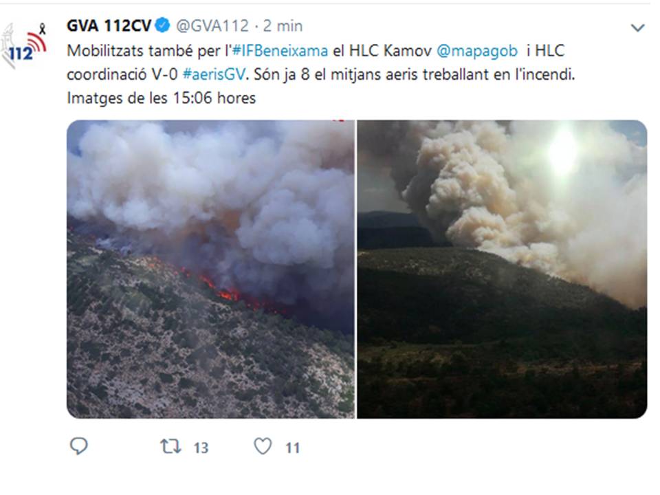 Incendio Forestal en Benejama. Alicante