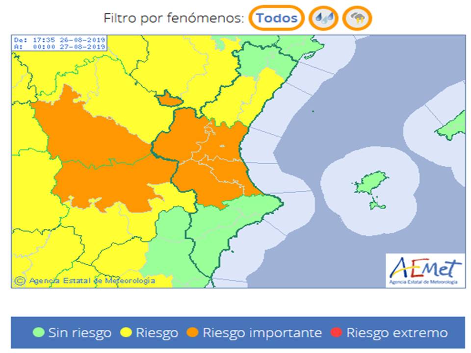 Se incrementa el riesgo de fuertes lluvias esta noche y mañana martes en Valencia