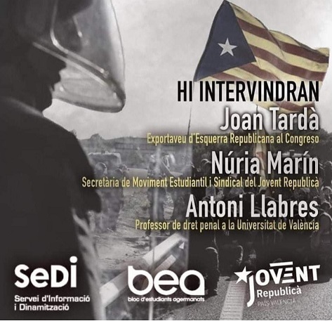 El Sindicato estudiantil BEA, afin al Bloc (Compromís) invita a Tardá (ERC) a hablar de libertades en España
