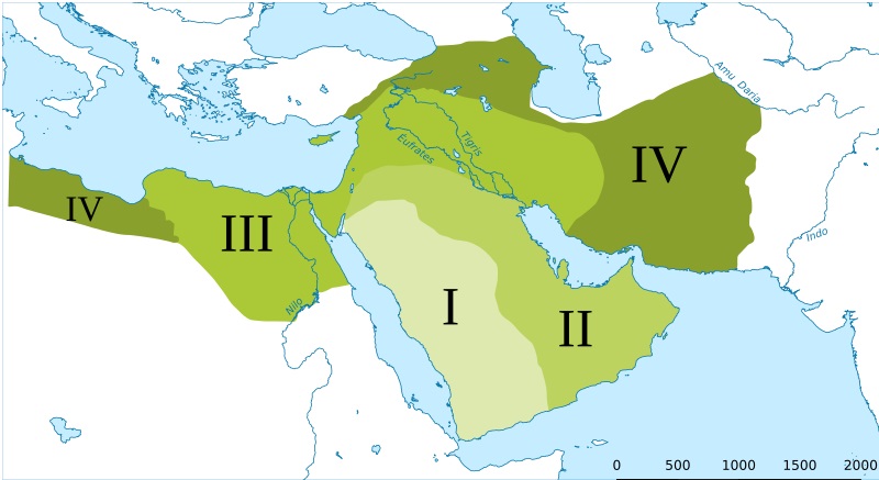 Mapa que refleja la primera fase de la expansión islámica. Fuente Wikipedia