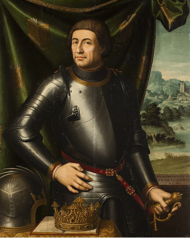 Retrato del monarca Alfonso V, rey de Aragón, por Juan de Juanes (1557, óleo sobre tabla, 115 x 91 cm, Museo de Zaragoza).