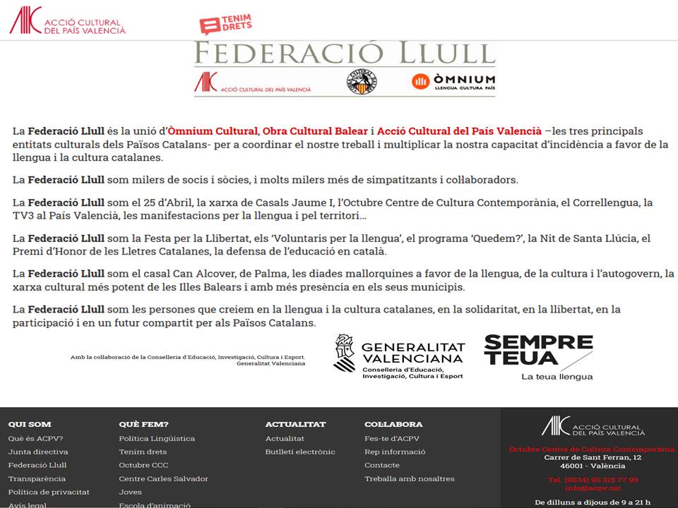 La Federacio Llull participada por Accio Cultural tiene como Presidente a Jordi Cuixart