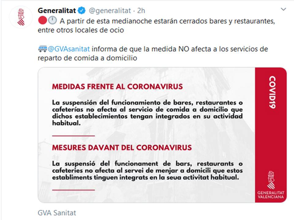 La Generalitat Valenciana decreta el cierre al público de comercios
