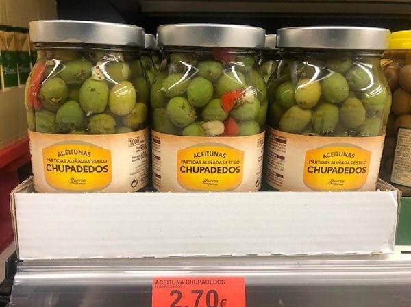Aceitunas Chupadedos en el lineal de un supermercado de Mercadona