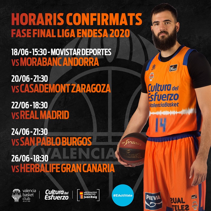 Horarios del Valencia Basket en la Fase Final de la Liga Endesa