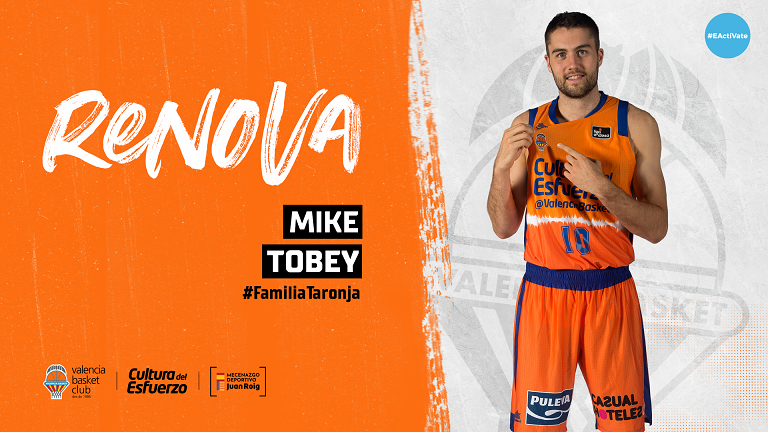 Mike Tobey prolonga su contrato con Valencia Basket dos temporadas más