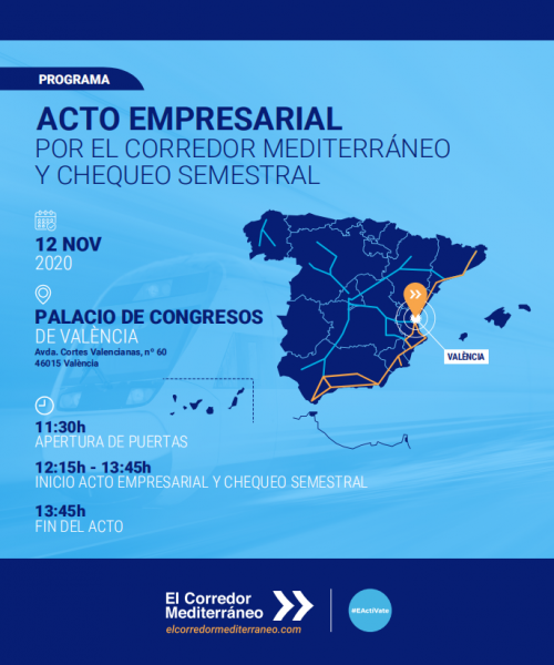 Valencia acoge el Acto Empresarial por el Corredor Mediterráneo y Segundo Chequeo Semestral para “Acelerar el Corredor. Activar todo un país”