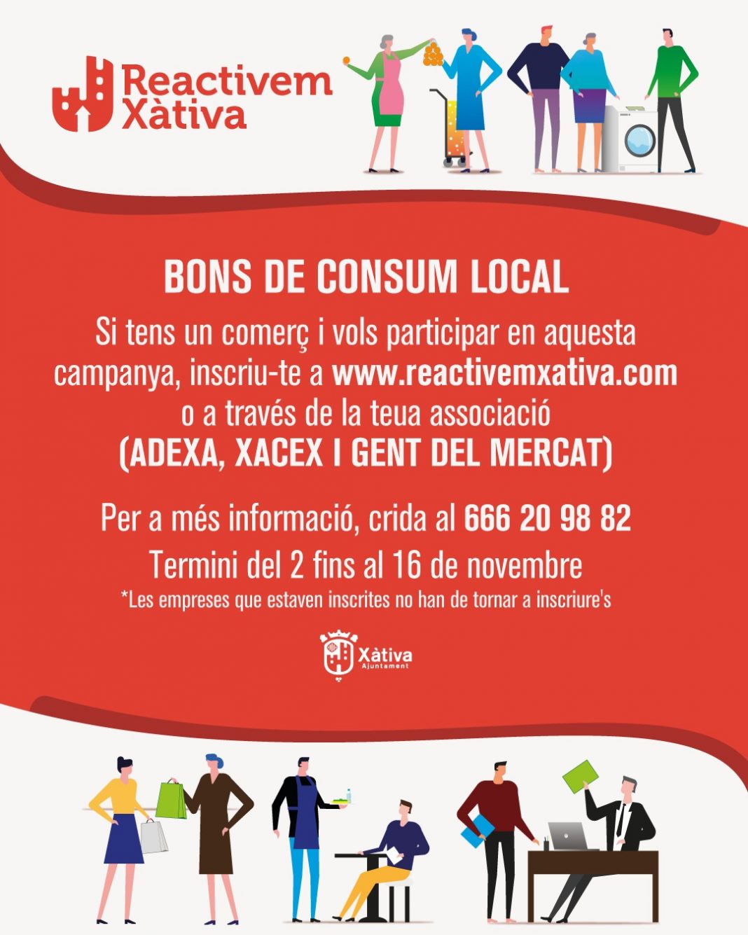 El Ayuntamiento de Xàtiva mantiene abierto el plazo para inscribirse en la segunda fase de los bonos locales al consumo