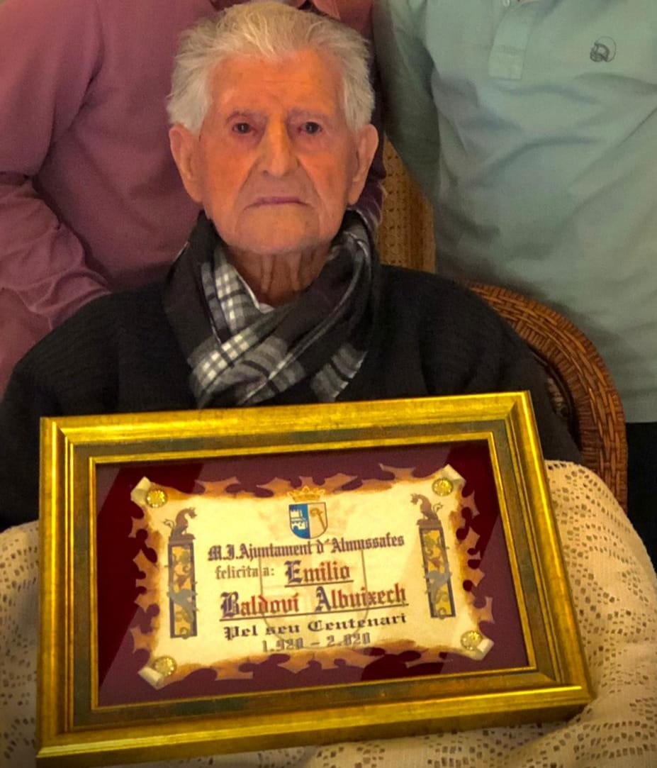 El almussafense Emilio Baldoví cumple cien años