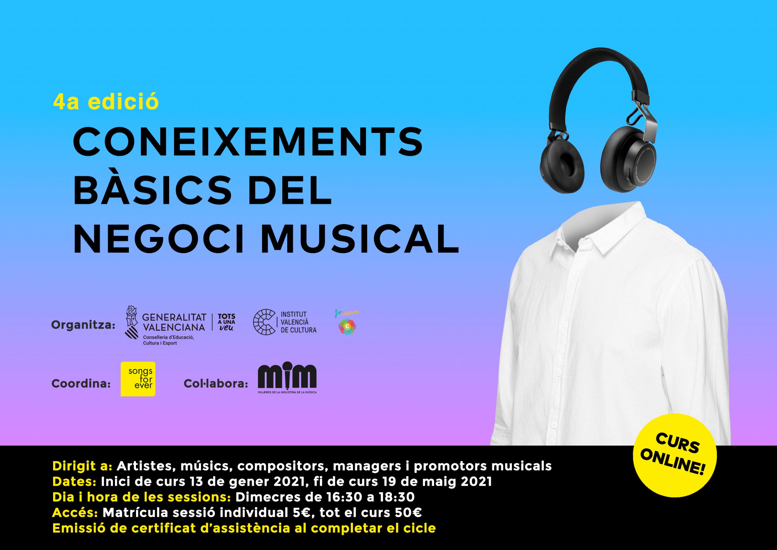 El IVC programa la cuarta edición del curso ‘Conocimientos básicos del negocio musical’