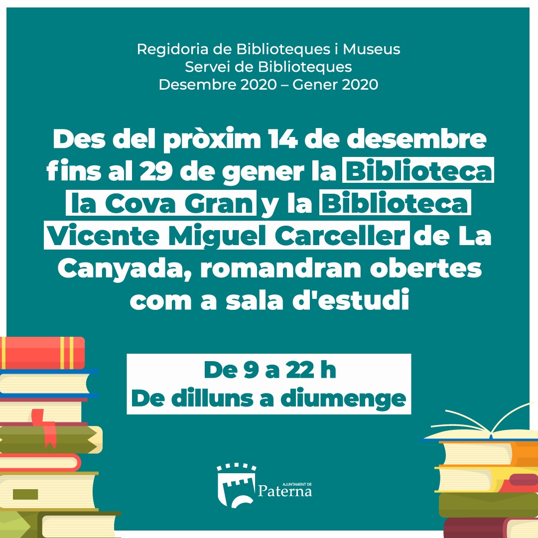 Paterna abre bibliotecas durante todos los días de la época de exámenes con las máximas precauciones
