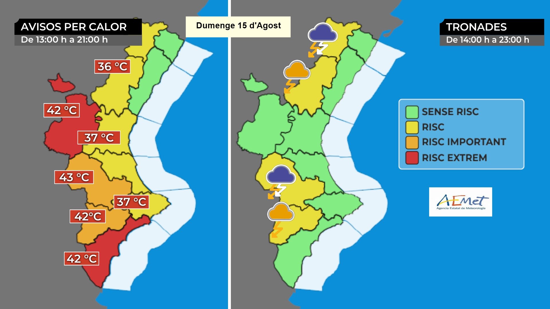 En el interior de Valencia y Alicante se podrán hoy alcanzar los 42-43ºC