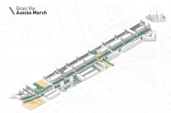 Ausias March se convertirá en una via verde con únicamente tres carriles de circulación por sentido y sin aparcamiento