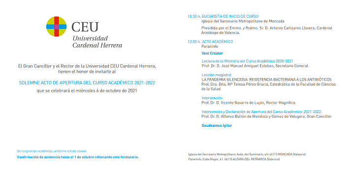 La Universidad CEU Cardenal Herrera celebra el acto académico de apertura del curso 2021-22