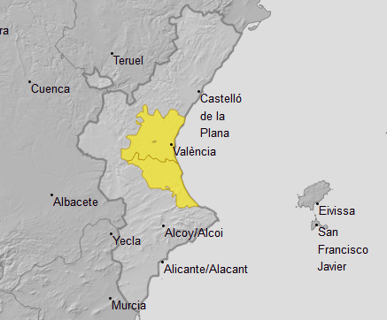 Activado el riesgo por fuertes lluvias para hoy y mañana en el litoral de Valencia y Castello de unas lluvias que durarán hasta el martes