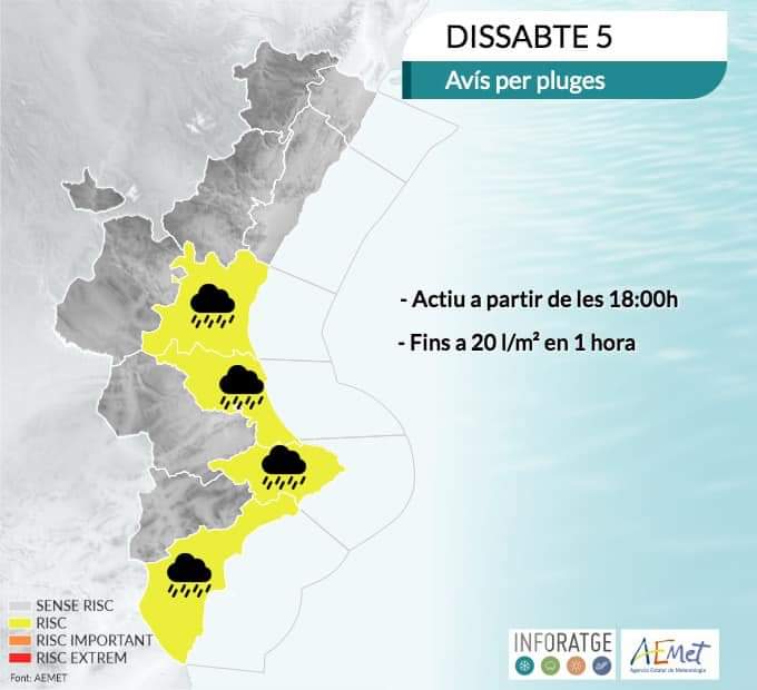 Preemergencia por fuertes lluvias en el litoral de Valencia y Alicante