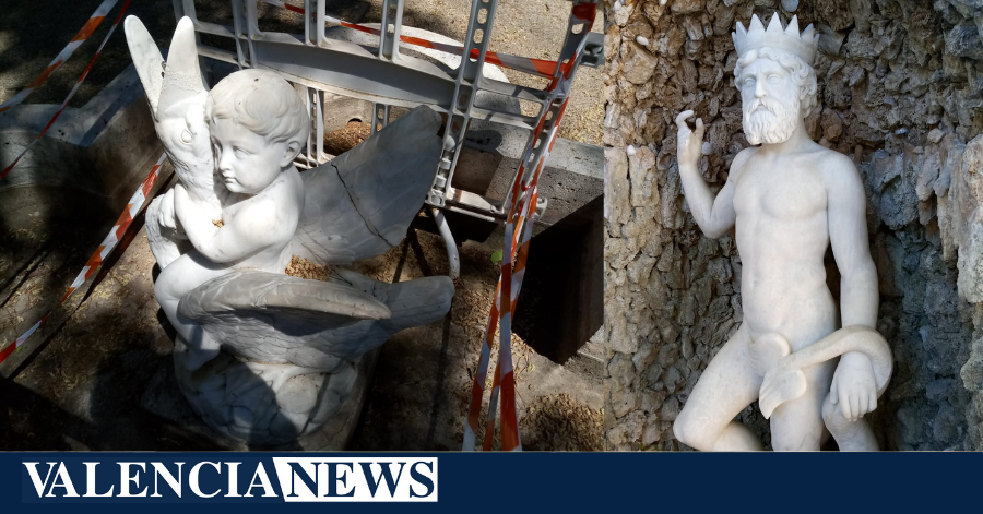 Esculturas dañadas en el Jardín de Monforte a pesar de estar vallado, con vigilancia y repleto de cámaras