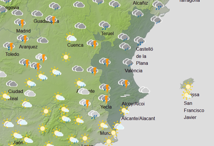 AEMET advierte de lluvias en el interior de Valencia y nieve en Castellón para mañana