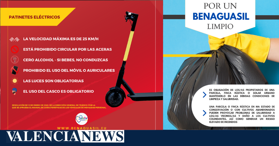 Benaguasil pone en marcha dos campañas de concienciación ciudadana sobre patinetes eléctricos y limpieza de solares