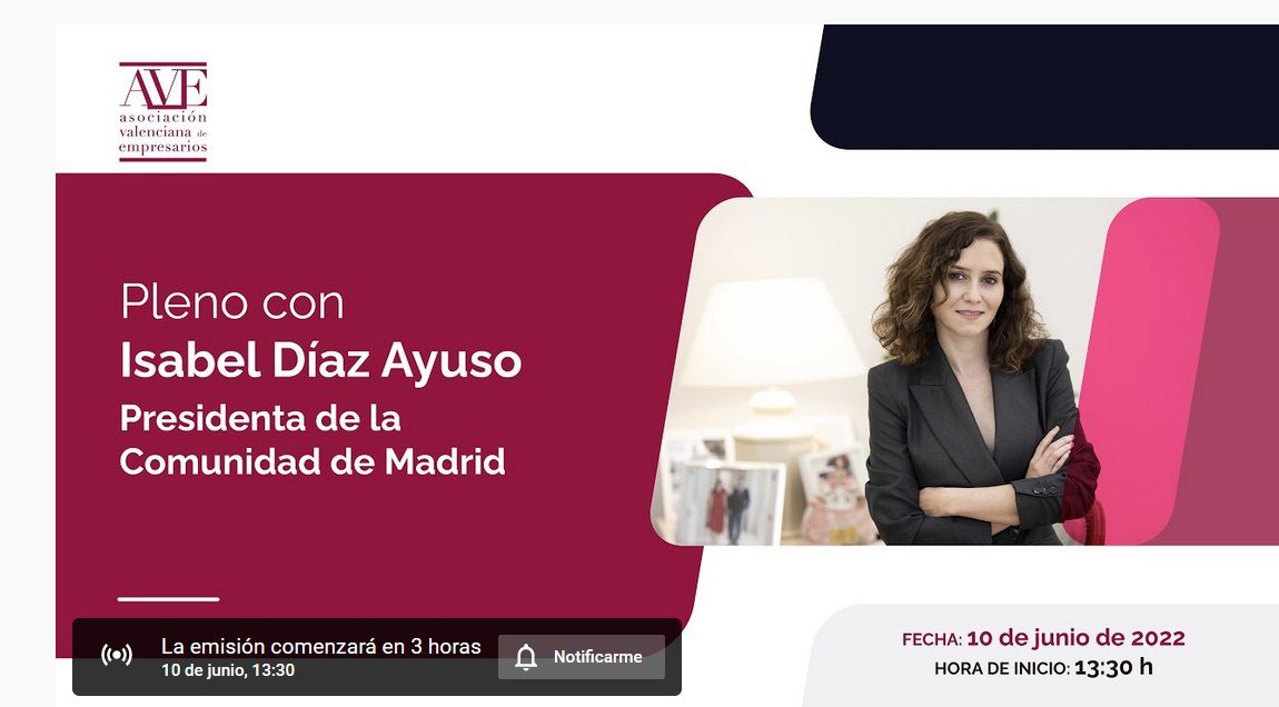 Sigue en directo la conferencia de Díaz Ayuso con AVE a partir de las 13:30