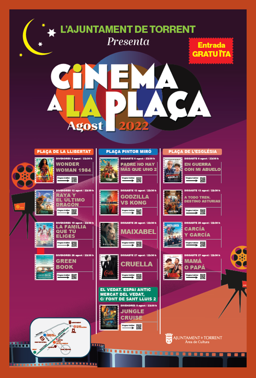Cinema a la Plaça llevará los fines de semana de agosto el cine gratuíto a varios puntos de Torrent. Conoce la programación