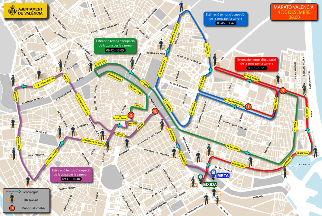 Cortes de tráfico por la Maratón de Valencia