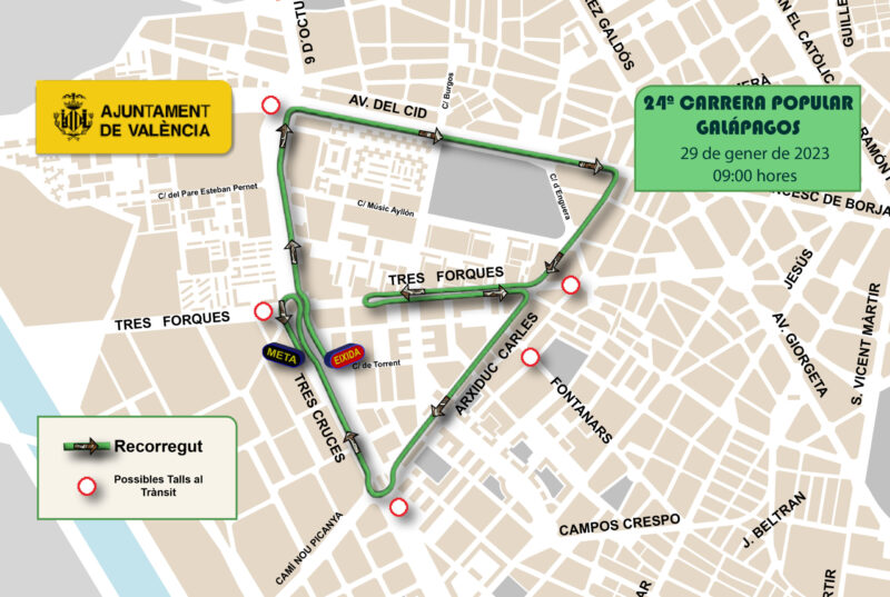 La XXIV Carrera Popular Galápagos recorrerá este domingo los barrios de Tres Forques y Vara de Quart