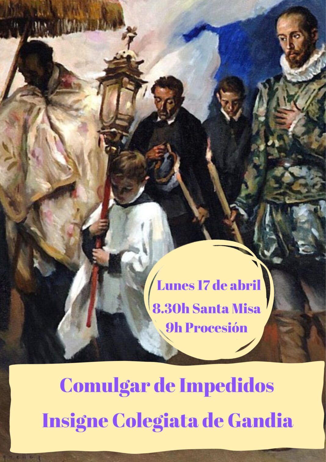 La Colegiata de Gandía celebrará la procesión de Comulgar de Impedidos ligada a San Vicent y a Francisco de Borja