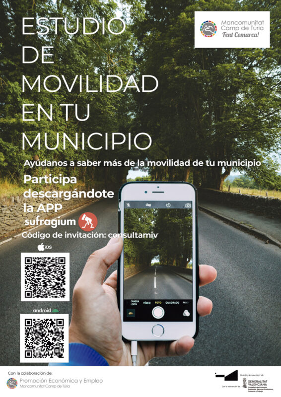 La Mancomunitat Camp de Turia y Mobility Innovation Valencia proponen a la ciudadanía colaborar para un estudio de la movilidad comarcal
