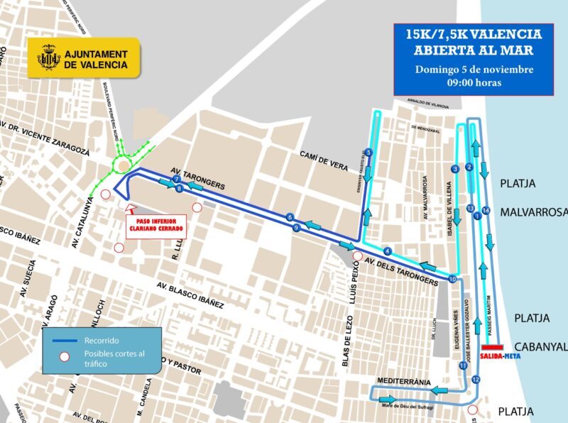 Las carreras 15K y 7,5K Valencia Abierta al Mar recorrerán las calles de Algirós y de Poblats Marítims este domingo