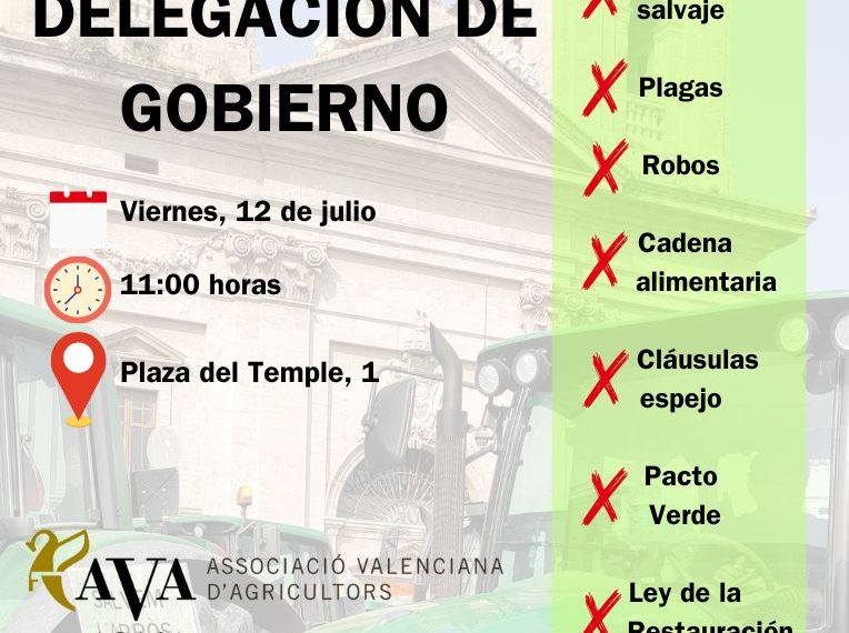 AVA-ASAJA continuará las protestas agrarias el 12 de julio ante la Delegación del Gobierno