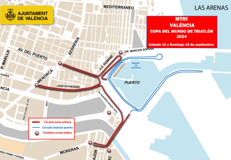 El Ayuntamiento prepara un dispositivo de tráfico para el Triatlón ‘MediterráneaTRI’ en La Marina de Valencia