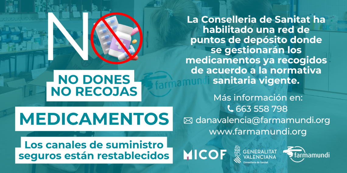 La Conselleria de Sanitat informa de que el acceso a medicamentos está garantizado, y recuerda que no se deben realizar donaciones particulares
