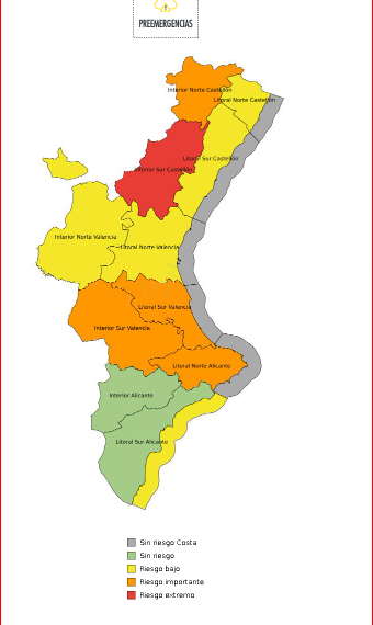 La Generalitat envía un mensaje Es-Alert a las poblaciones afectadas por la alerta nivel rojo por lluvias en el interior sur de la provincia de Castellón