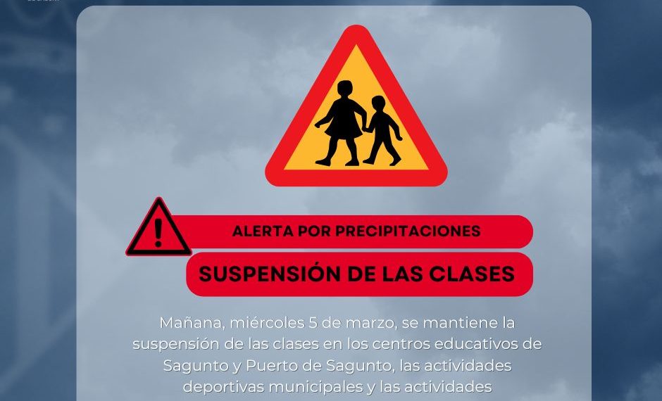El Camp de Morvedre mantiene la suspensión de las clases en los centros educativos para el miércoles 5
