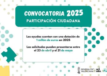 La Generalitat destina cerca de un millón de euros a las entidades ciudadanas y vecinales para impulsar la participación ciudadana