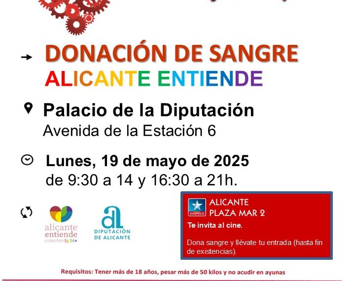 La Diputación de Alicante acoge una campaña de donación de sangre por el Día Internacional contra la LGTBIfobia