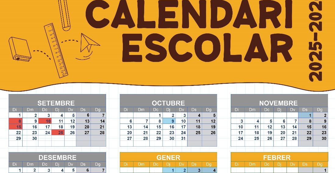 Calendario escolar de Torrent para el curso 2025/2026