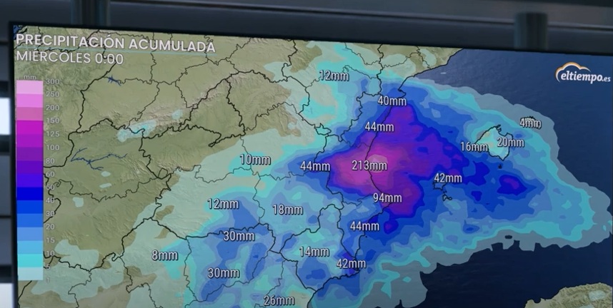 El foco de las lluvia está en la Comunidad Valenciana, con avisos rojos e inundaciones