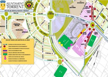 Plano del operativo municipal en torno al cementerio de Torrent durante la festividad de Todos los Santos.