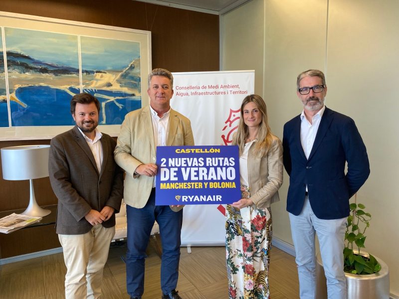 El aeropuerto de Castellón y Ryanair anuncian el lanzamiento de dos rutas a Manchester y Bolonia en la temporada de verano de 2026