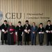El rector Higinio Marín junto al conseller Rovira y el arzobispo Benavent en la apertura del curso en la CEU UCH.