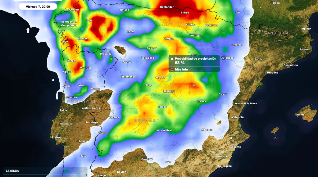 Un nuevo frente dejará lluvias abundantes, nieve en montaña y fuerte viento en buena parte de España hasta el fin de semana