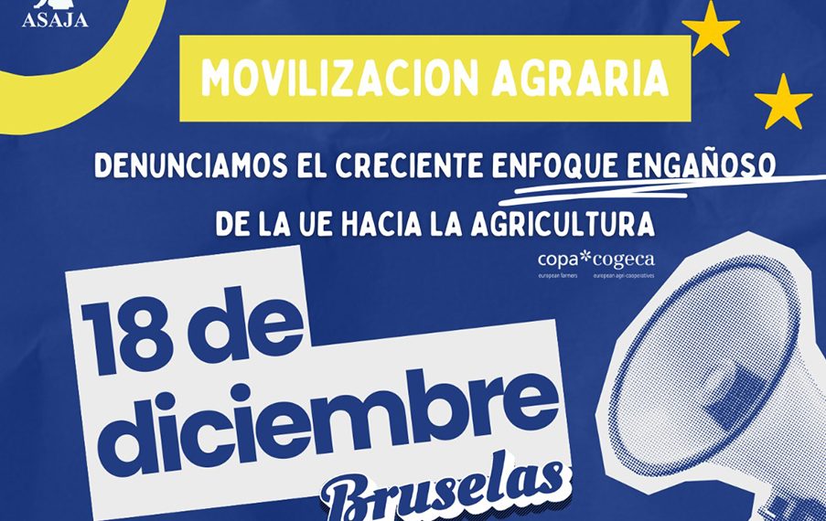Agricultores europeos, entre ellos representantes de AVA-ASAJA, durante una manifestación del sector agrario ante las instituciones comunitarias en Bruselas.