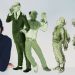 El escultor Alfredo Llorens y los bocetos de las figuras.