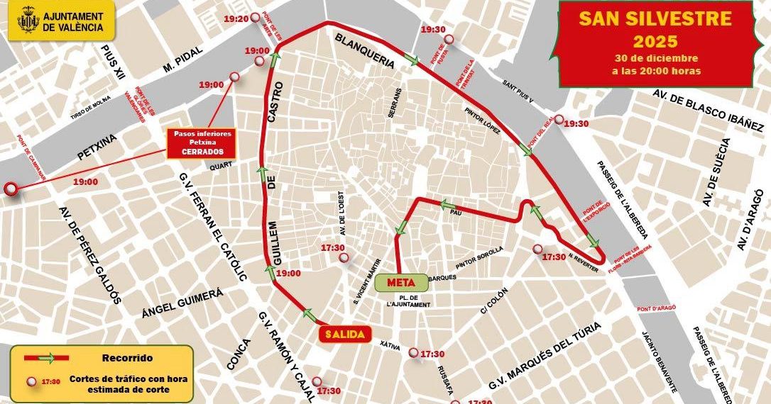El Ayuntamiento de Valencia activa un dispositivo especial de tráfico por la San Silvestre 2025