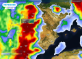 Mapa de previsión de lluvias intensas en el este peninsular, según Meteored.