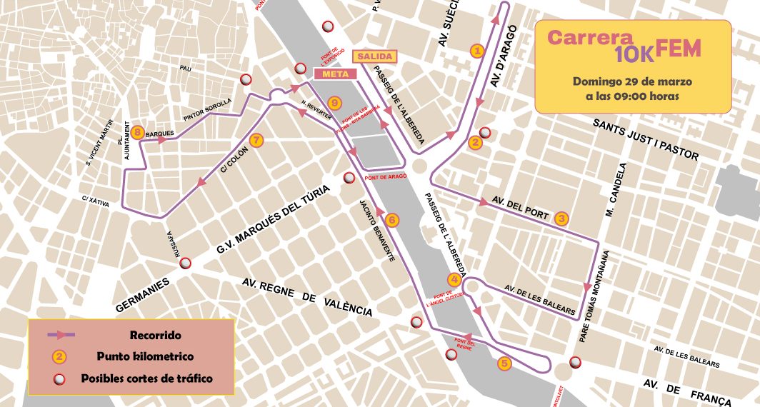 Valencia habilita un dispositivo de tráfico por la celebración de la 10K Femenina y del Carnaval de Russafa