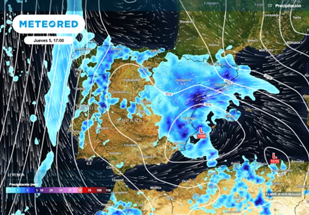 Borrasca Regina: se prevén lluvias fuertes de hasta 100 l/m2 con barro