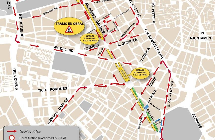 El tunel de Pérez Galdós permanecerá cerrado del 1 al 3 de junio